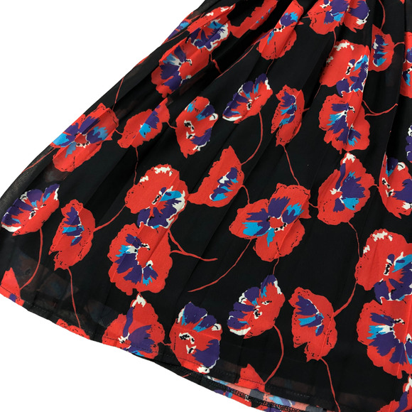 MODCLOTH Skirt Poppies Floral Pleated A-Line Chiffon Size Small Black Red Boho - Picture 5 of 6